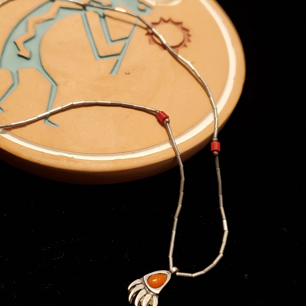 Silver coral bearpaw necklace